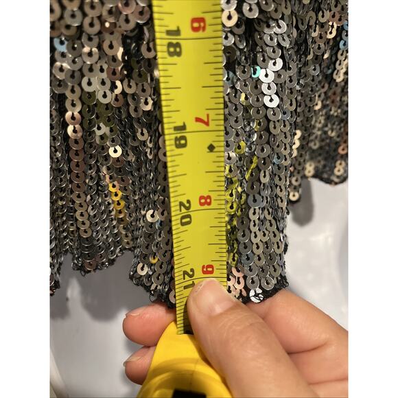 INC Blazer Womens M Urban Chic Party Sequins Peplum Bell Sleeves Silver - Picture 8 of 9